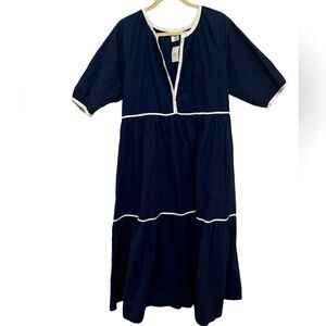 Navy Blue tiered midi dress with tags